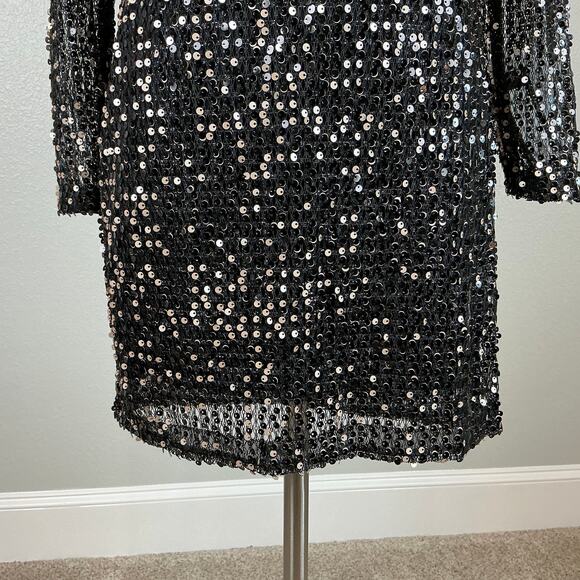 Betsy & Adam Black Sequined Long Sleeve Formal Cocktail Dress Size 10 - Picture 9 of 14